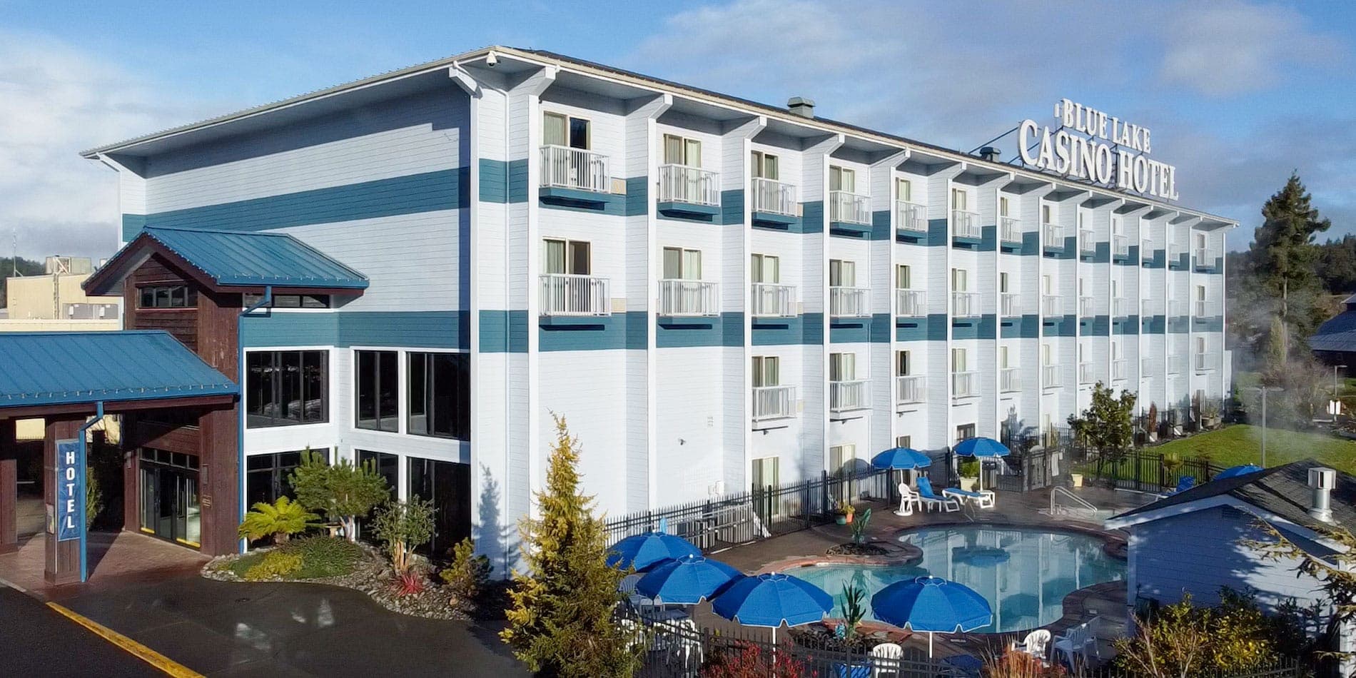 Exterior of Blue Lake Casino Hotel in Blue Lake, California